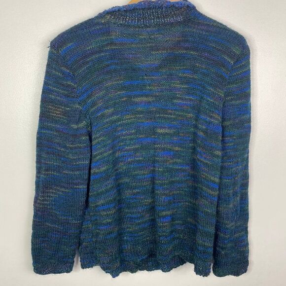 Vintage Handknit  Gold Button  Collared Open Knit Cardigan Sweater Shoulder Pad - Picture 2 of 4